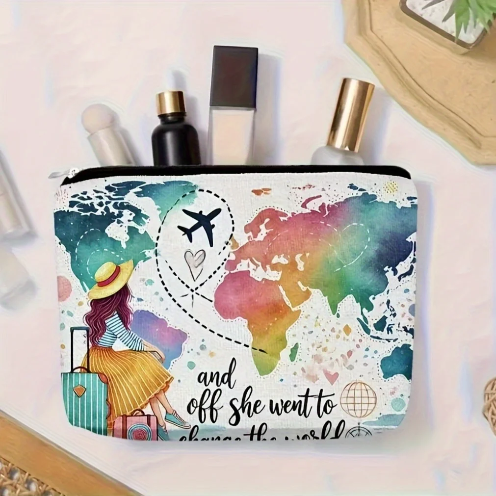 Una borsa per il trucco Bravely che riceve sogni cambiano il mondo: simpatica custodia multifunzionale con cerniera per donna, borsa per riporre gioielli