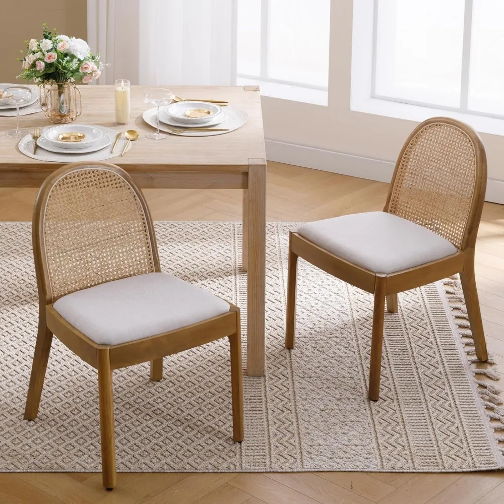 Linen Fabric Side Chairs Kitchen Chair with Solid Wooden Legs for Living Room Dining Room, Restaurant Chairs