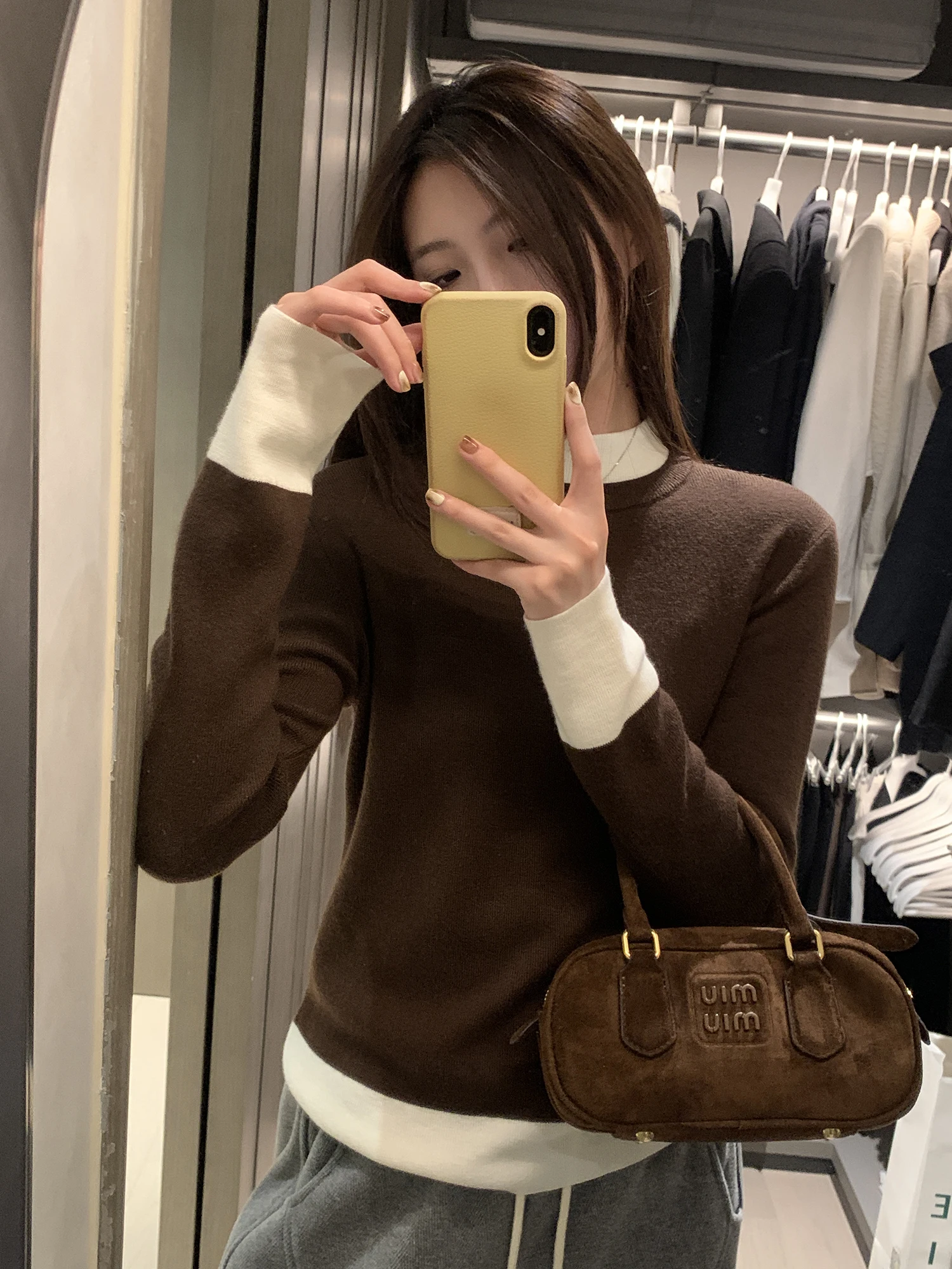 

Ayi Women's Knitted Sweater Half High Collar Wool Blend Inner Wear Color Block Long Sleeve Regular Fit Commute Style Spring