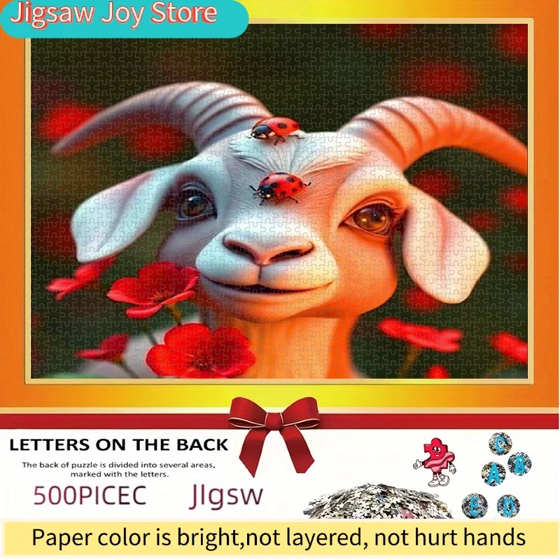 puzzle, puzzle en papier à faire soi-même, mignonne chèvre et coccinelle, puzzle animal, puzzle de dessin animé, puzzle pour adultes; adapté à : puzzle de temps, rela