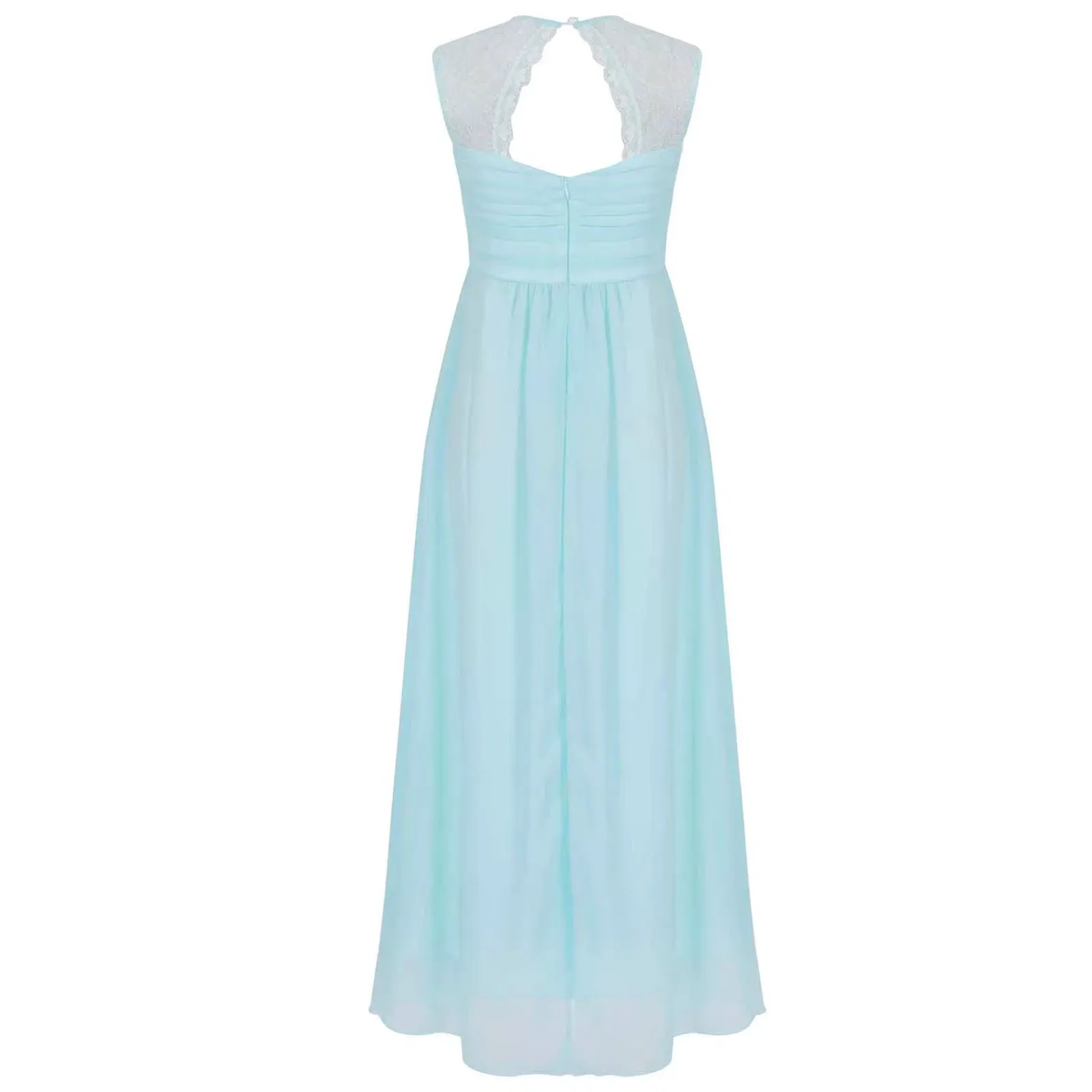 Long Lace Chiffon Evening Dress for Kid Flower Girls Elegant Wedding Party Dress Sleeveless Pleat Birthday Ceremony Pageant Gown
