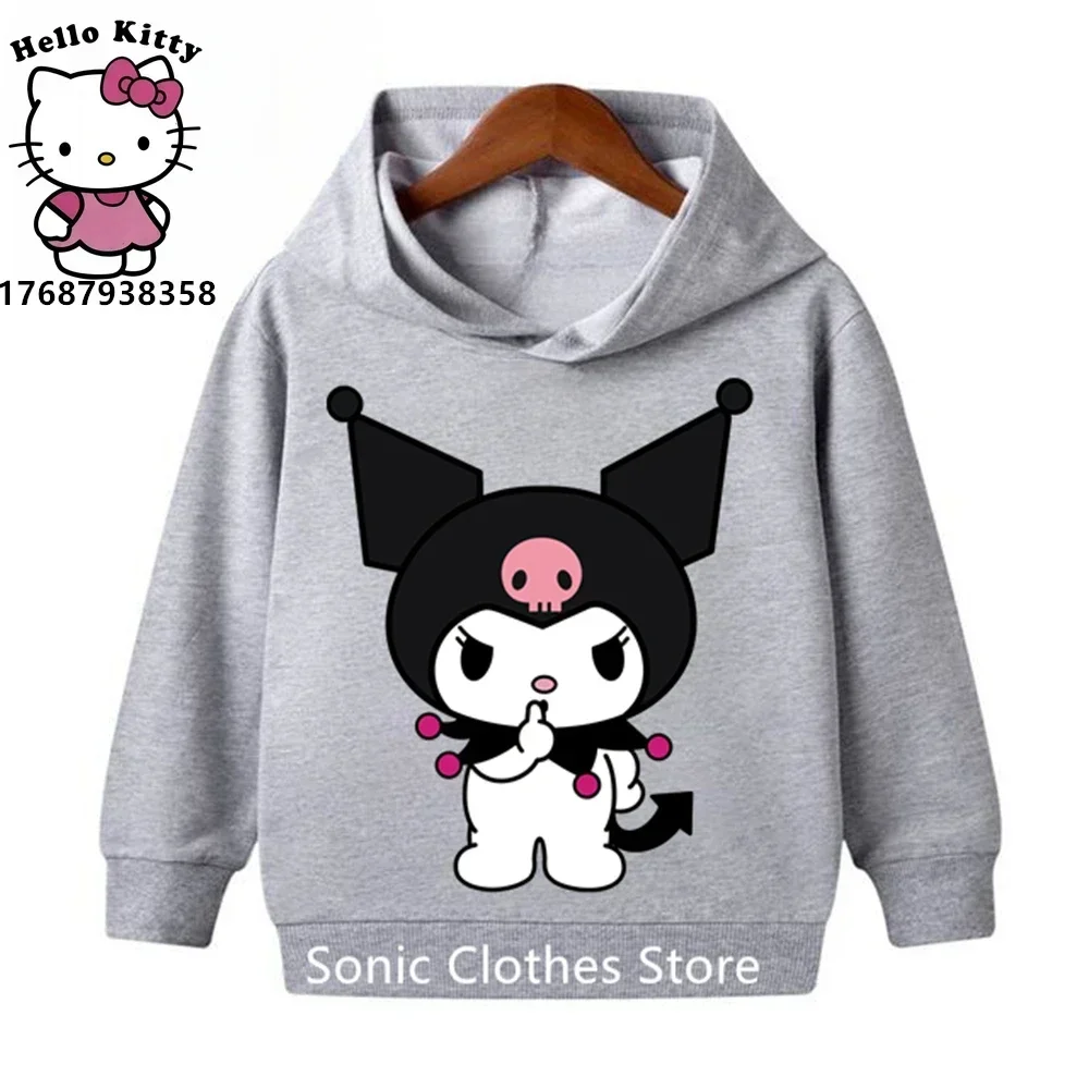 Kids Girls Kuromi Anime Hoodies  Long Sleeve Sweatshirts Children Spring Autumn 3-14 Years Old Cartoon Casual Hooded Tops