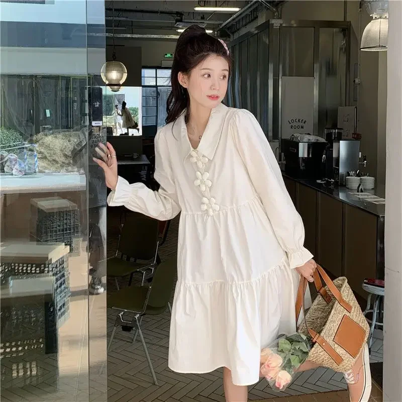 Lockeres First Love Short Chic Milk Sweet Kleid Langarm-Hemdkleid Französisch