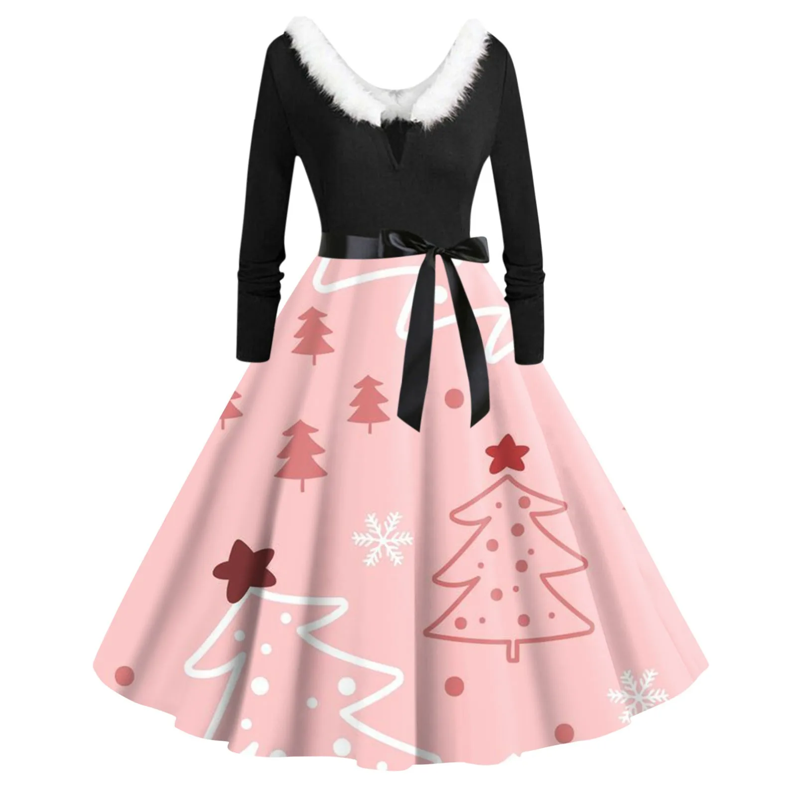 Robe Christmas Dresses For Women Winter Pinup Rockabilly Sexy Cosplay Party Dress Santa Claus Snow Print Cocktail Prom Dress