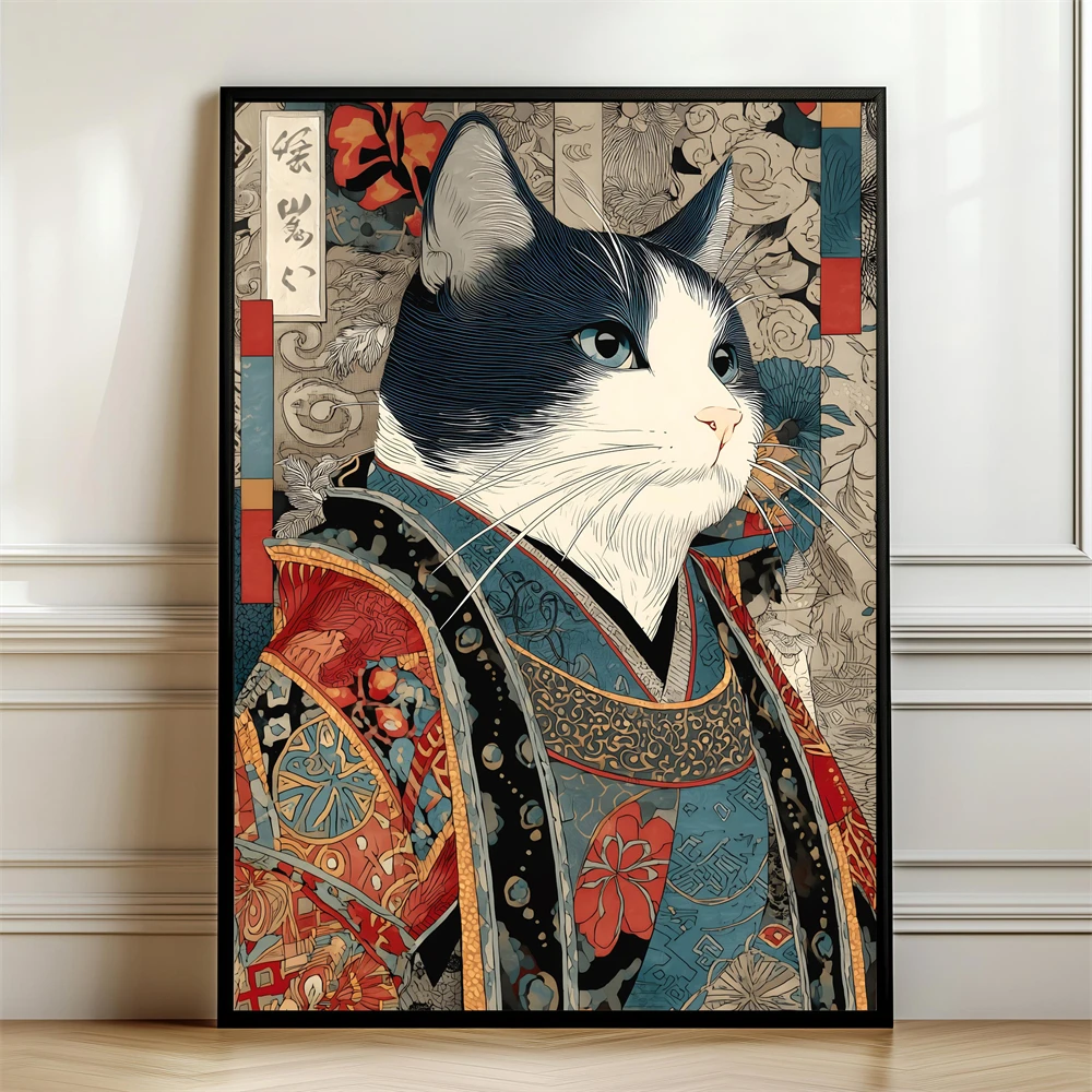 Thoughtful Monkey Print Vintage Japanese Monkey Poster Japan Animal Stylish Clothing Samurai Cat Poster Canvas Painting Decor