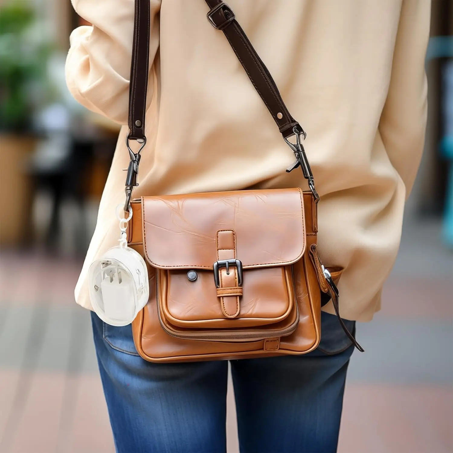 1 unidade de Bolsa de Armazenamento Transparente para Organização de Cabos de Dados, Carregadores, Fones de Ouvido, Estojo para Fones, Chaves, com Chaveiro