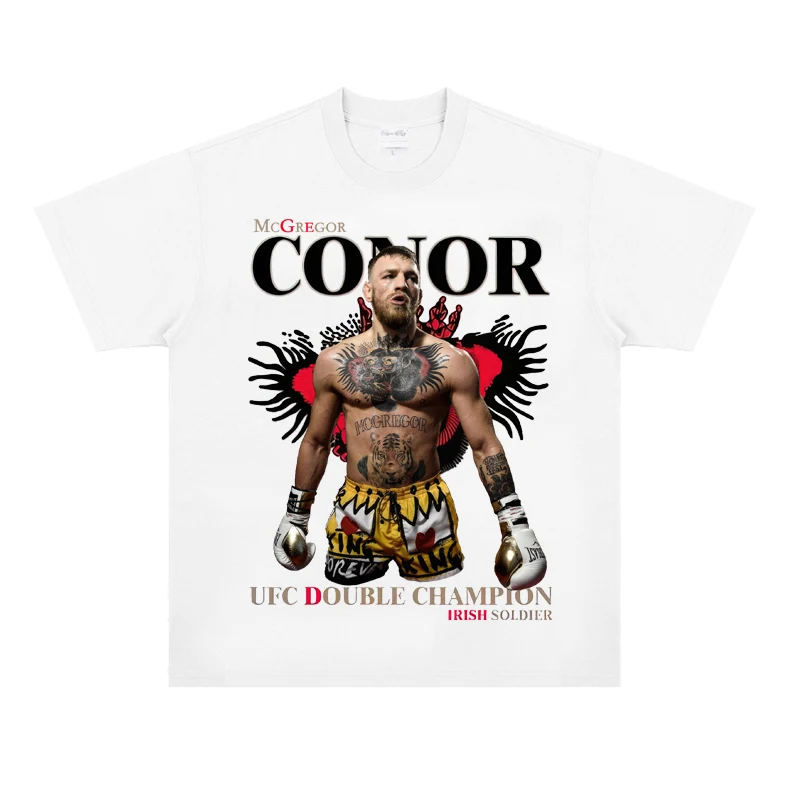 Conor McGregor Mouth Cannon Short sleeved Portrait T-shirt UFC Boxing Fighting Loose American Street Men and Women Cotton Tshirt