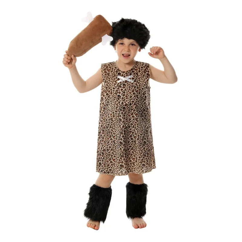 Crazy Leopard Primal Savage Children Halloween Cosplay Party Dress Up Costume Kids School Role Playing Stage Outfit