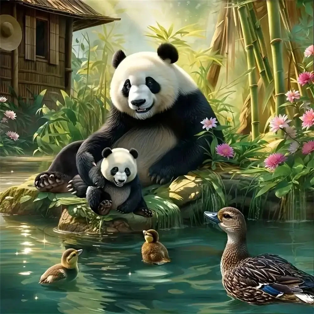 Panda Diamantmalerei Tier Cartoon Neuheit DIY Mosaik Ente Vollquadrat Rund Diamantstickerei Kinderhobby