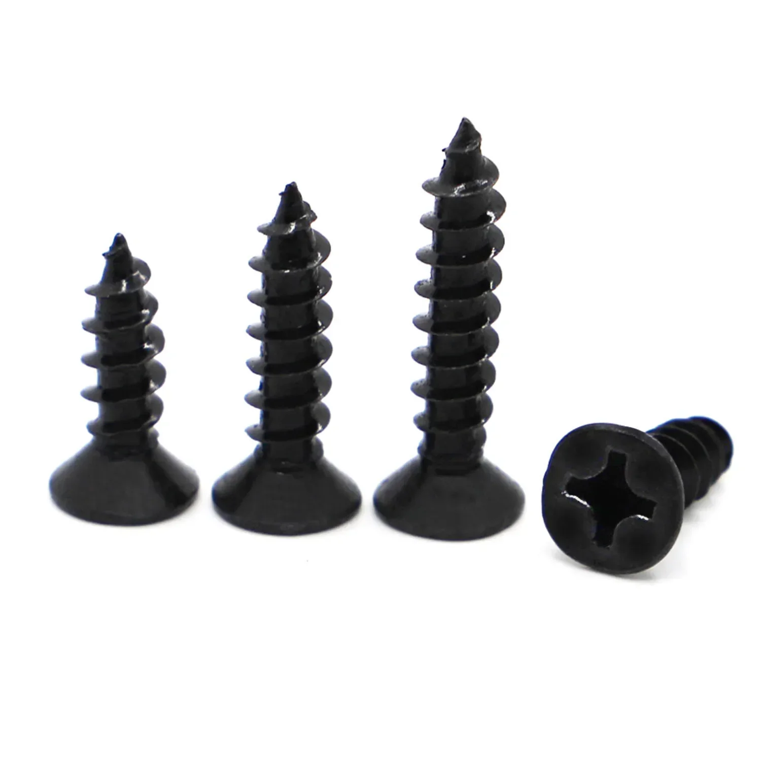 M1-1.2-1.4 M1.7-2-2.6-3-3.5-M4 Mini-Micro-Phillips-Holzschrauben aus schwarzem Stahl mit flachem Senkkopf und rundem Flachkopf – Detail 4