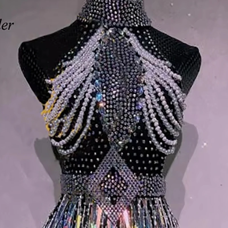 

Платье для латинских танцев, элитное платье с подвесным вырезом на заказ, с кисточками из бисера и бриллиантов, ча-танго, женская профессиональная одежда для сцены для взрослых