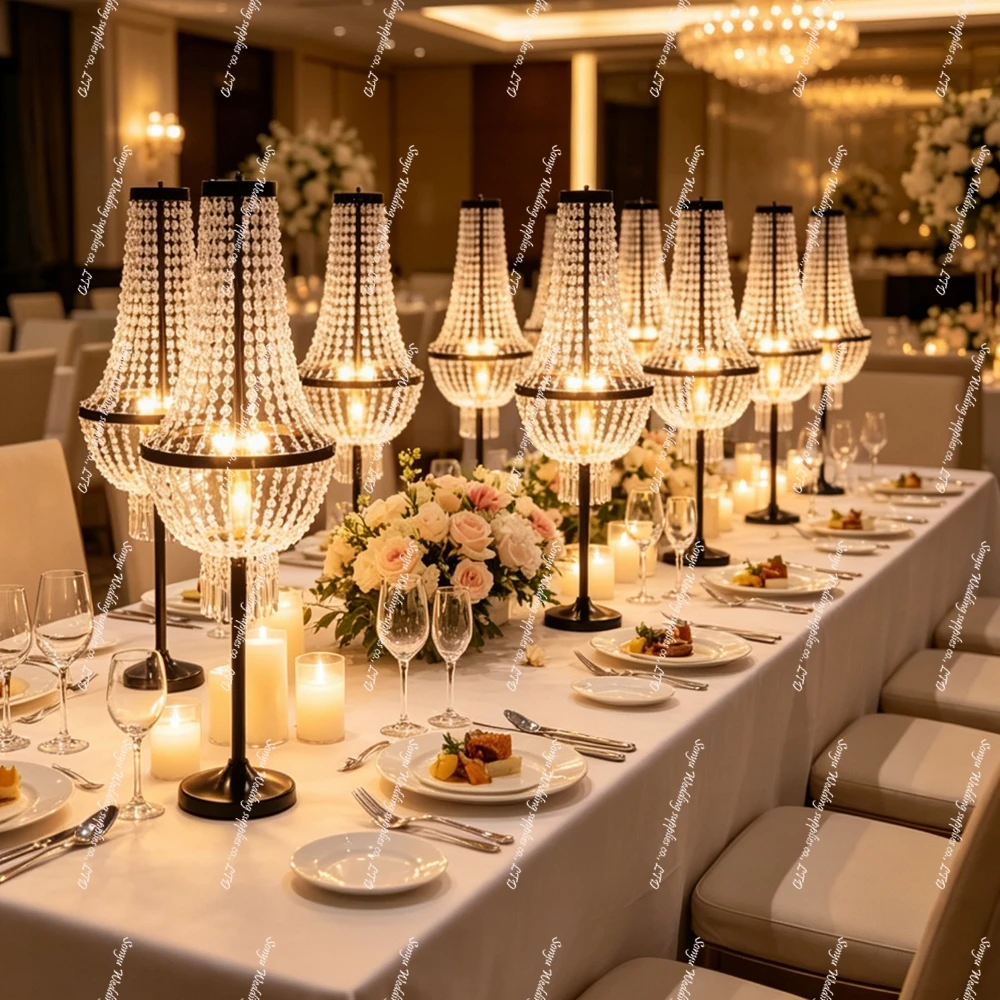 10pcs  European wireless battery Wedding Decoration Table Lamp  for Restaurants Cordless Table acrylic crystal Light centerpiece