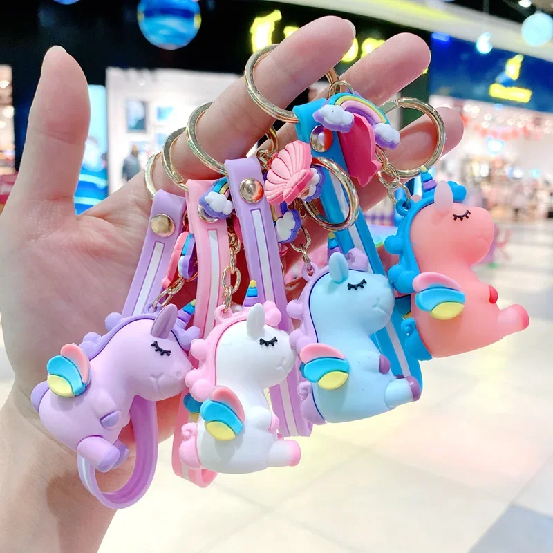 Cartoon Cute Rainbow Horse Car Key Pendant Unicorn Doll Student Backpack Chain Small Gift Animal Creative Pendent