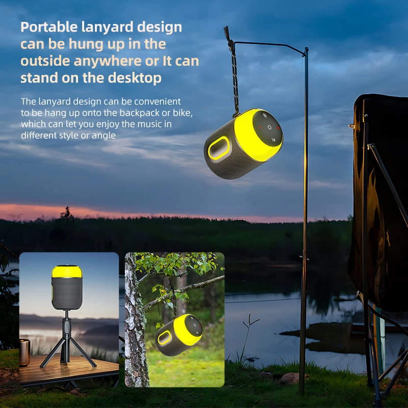 Mini Portable Camping Bluetooth Speaker RGB Outdoor Waterproof High Power TWS Stereo Wireless Subwoofer for Camping Hiking Trip