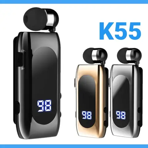 K55 Lavalier 무선 이어폰 Bluetooth 5.0 이어폰, Lotus Bussiness 헤드폰 헤드셋 고속 충전 진동 전원 디스플레이