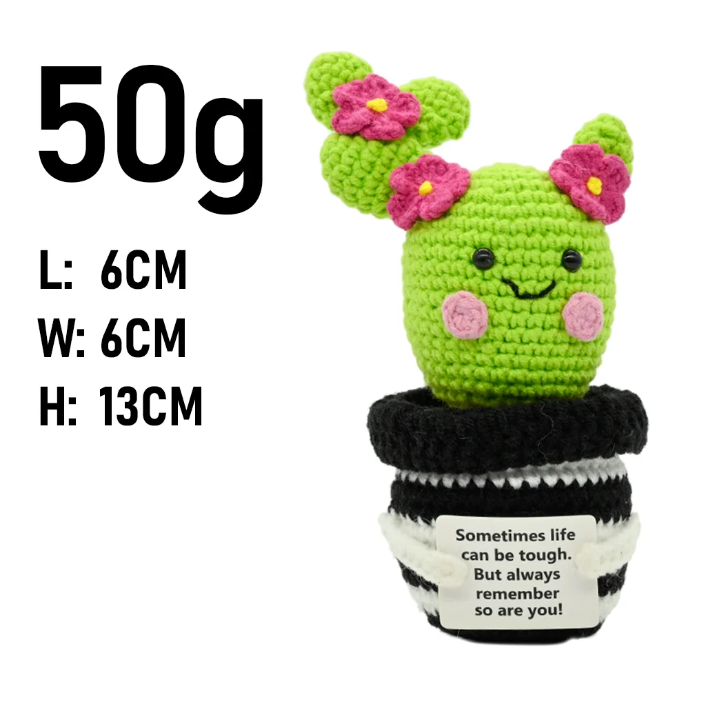 PlantSeries Positive Energy Crochet Flower&Cactus Handmade Knitted Potted Plant Hug with Encouragement Card Mini Desk Decor Gift view 4