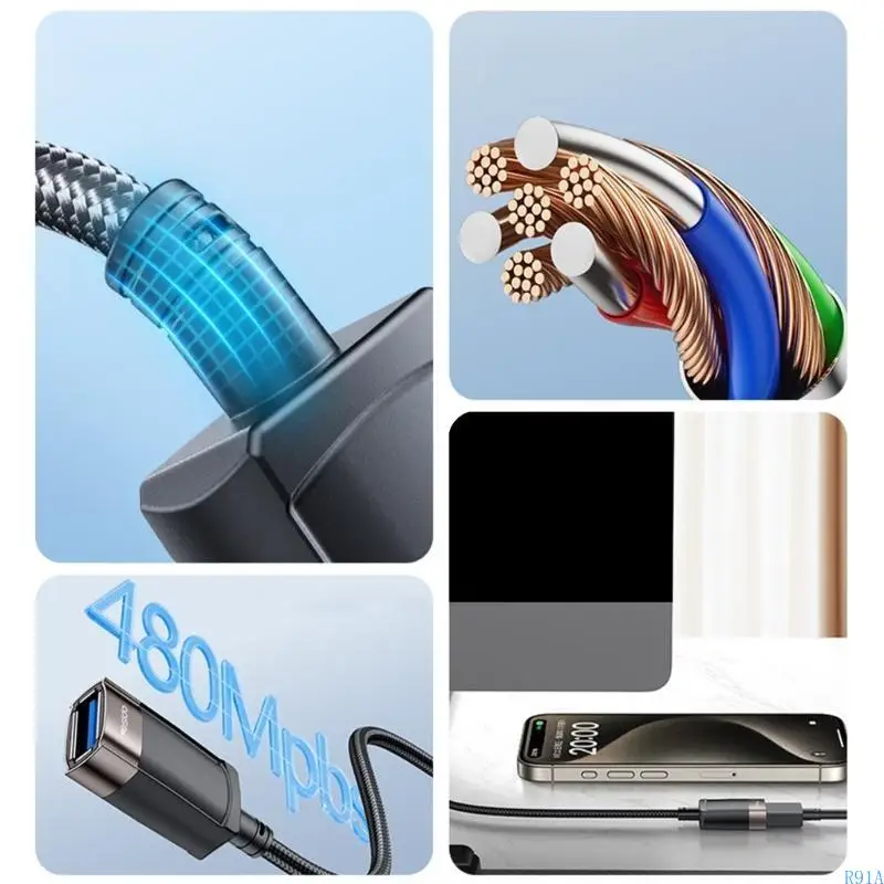 R91A USB 2.0 Extension Cable 480mbps Data Transfer USB Male to Male USB Extenders Cable USB Extension Cable Replacement