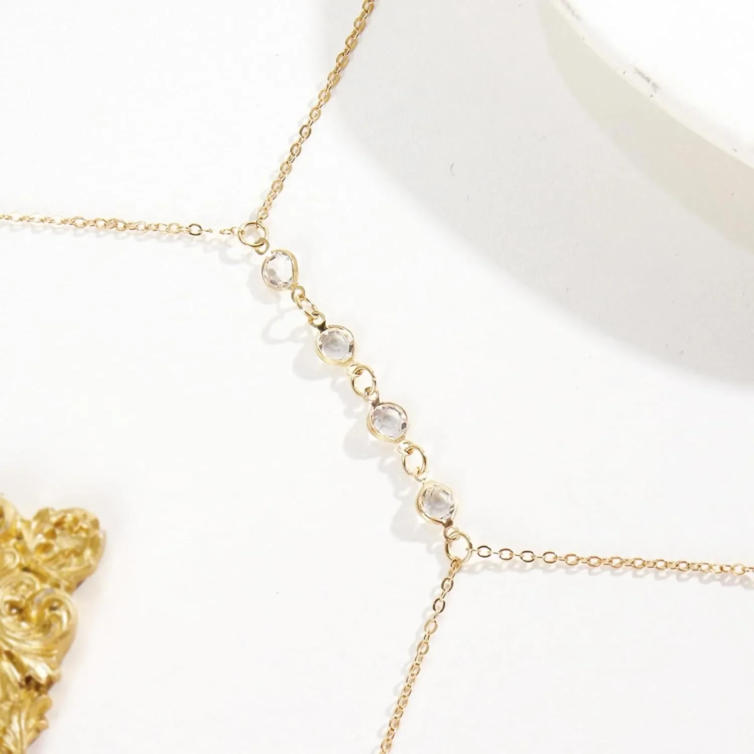 سلسلة خصر للبطن كريستالية للشاطئ الصيفي، سلاسل جسم مقاس 26 بوصة للنساء، حمالة صدر بيكيني متقاطعة من حجر الراين بطبقات مجوهرات للجسم #6