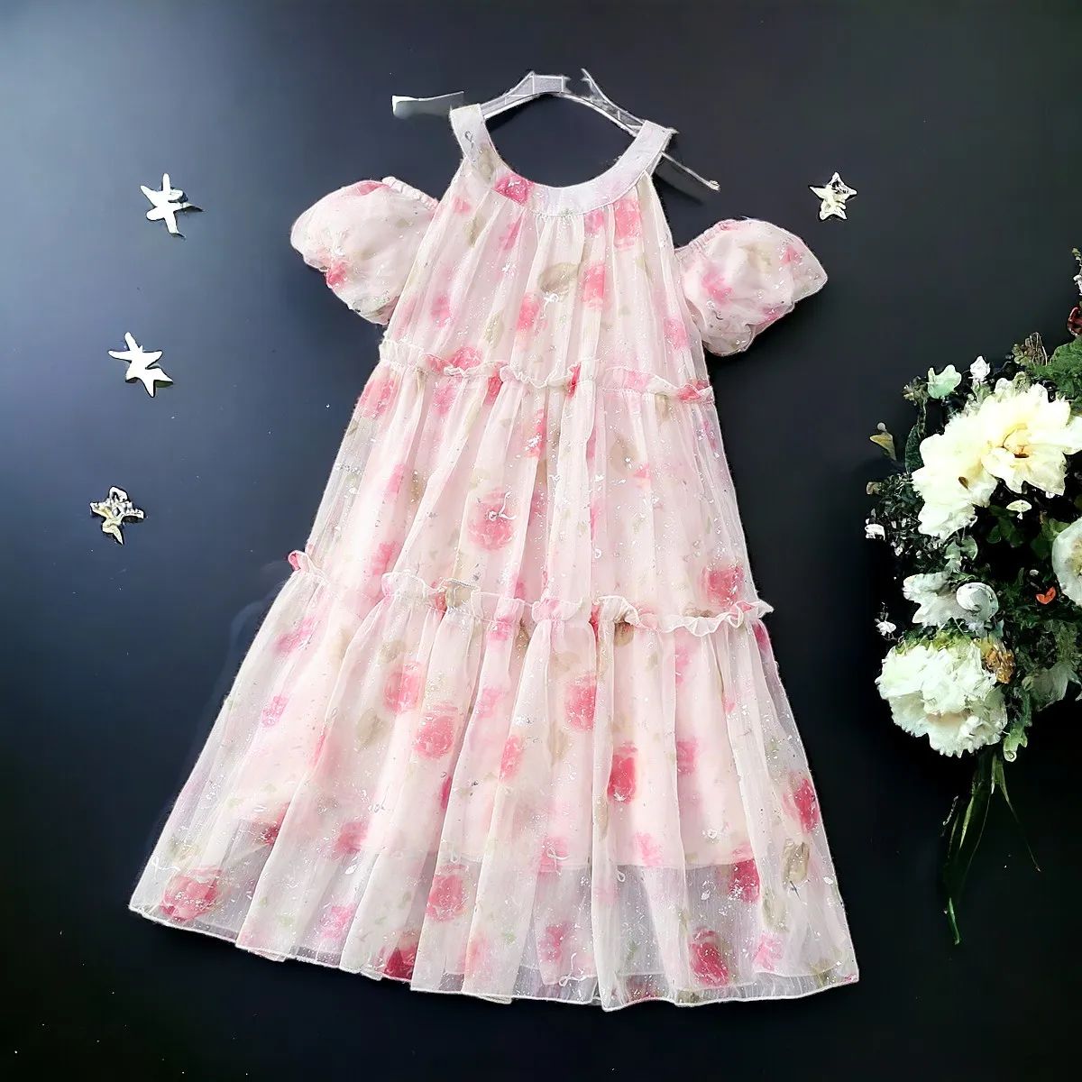 

Baby Kids Chiffon Flower Dresses for Girls Outfits Floral Party Summer Sleeveless Children Princess Costumes 5 8 10 11 13 Years