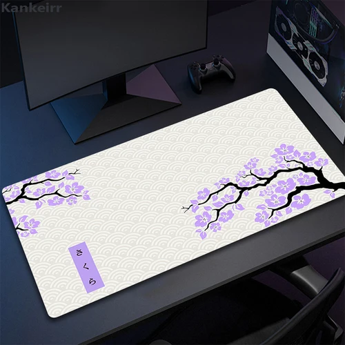 흰색과 보라색 벚꽃 마우스 패드, HD 커스텀 컴퓨터 키보드 패드, 귀여운 사쿠라 데스크 매트, 노트북 소프트 테이블 매트 마우스 패드 
