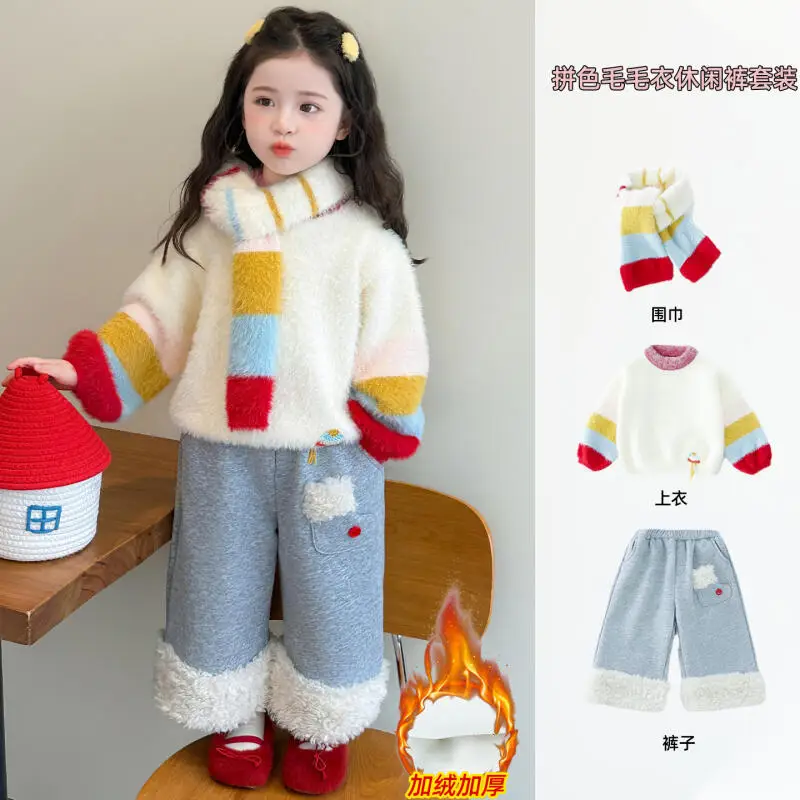 

Kawaii осенне-зимний толстый теплый свитер для девочек, новинка 2023 года, детские модные повседневные брюки с героями мультфильмов в стиле аниме, милая удобная одежда