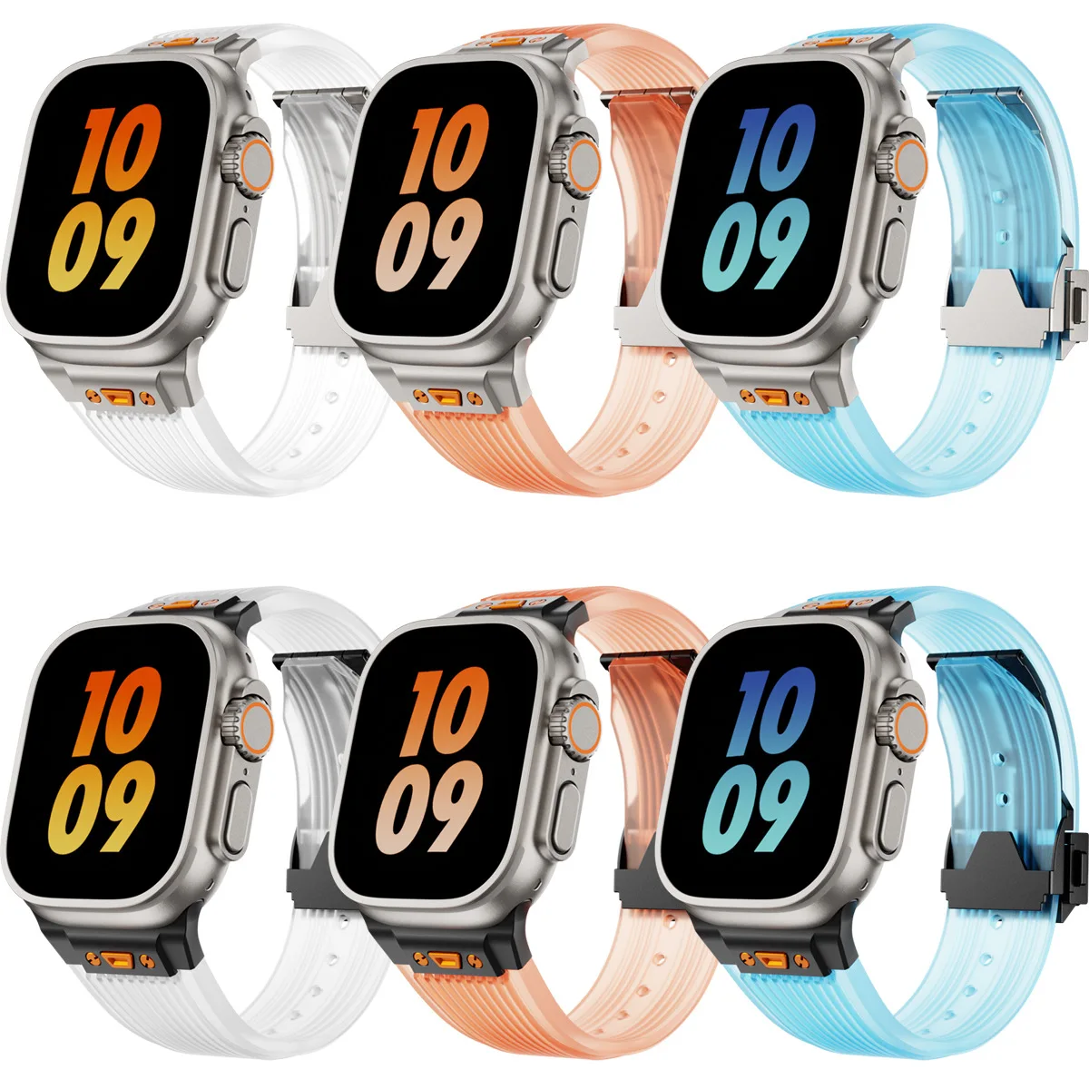 For Apple Watch Bracelet Strap watch/ultra2 3 10 11 Transparent Liquid Elastic Silicone Folding Buckle Watch Strap