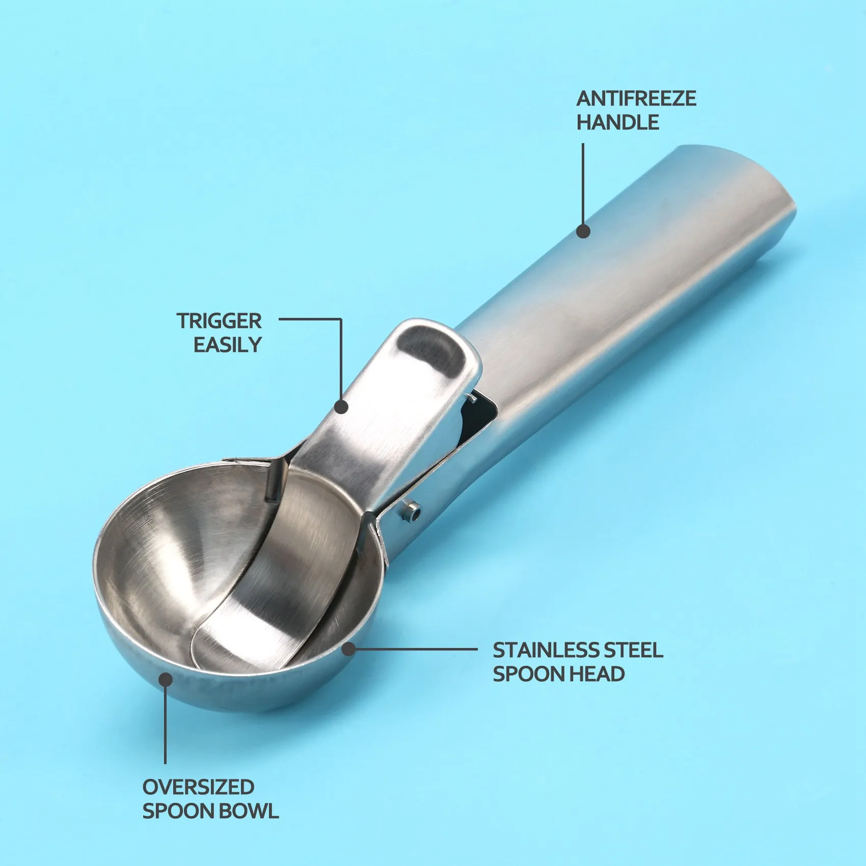 

ABHG-Совок для мороженого из нержавеющей стали, легкое освобождение триггера, совок для мороженого с удобной ручкой для защиты от замерзания