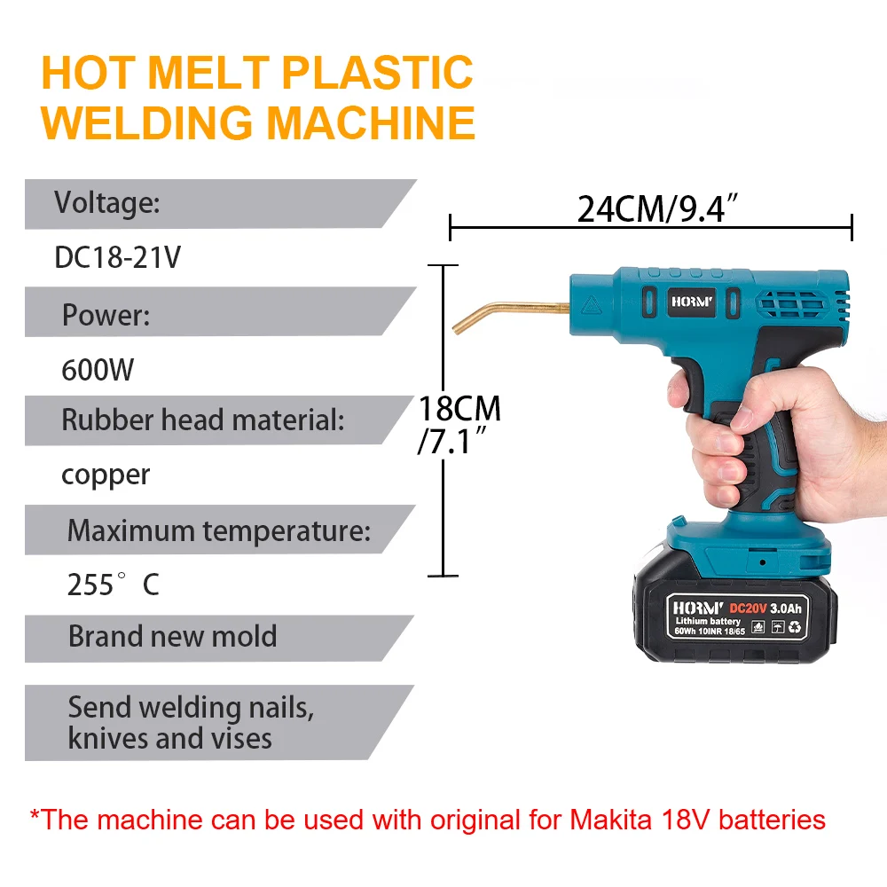 Hormy New Plastic Welder 600W Car Bumper Appliance Repair Kit Mini Soldering Cordless Iron Staples For Makita18V Lithium Battery