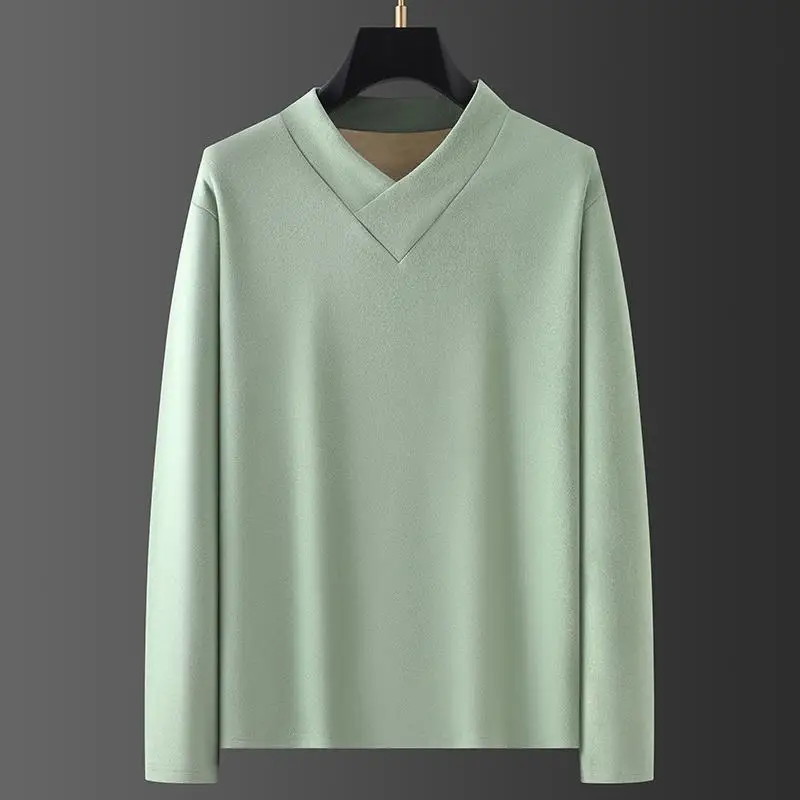Winter Plus  Heavyweight V-neck Long Sleeved T-shirt Casual Double-sided German Velvet Base Shirt Men's Warm Top
