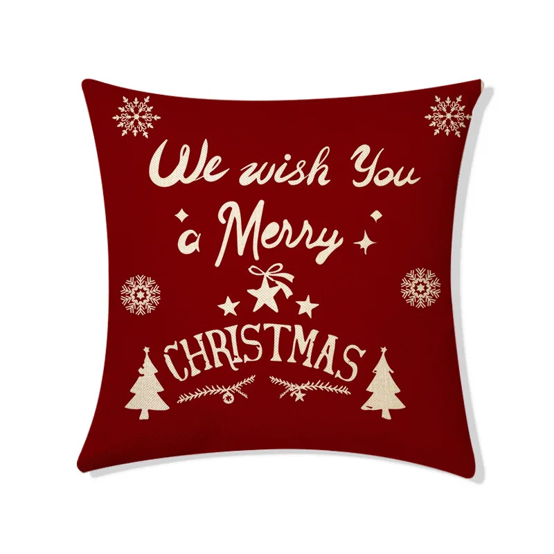 Christmas snowflake letter pattern throw pillow cover with short plush print for living room sofa decoration cushion cover