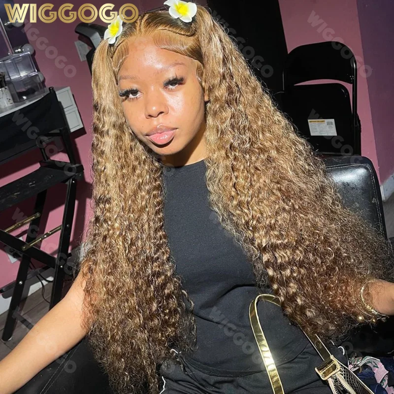 Wiggogo 13x6 Highlight Curly Lace Front Human Hair Wig 13X4 Loose Deep Wave Frontal Wig Ombre Colored 30 Inch Hd Lace Wigs