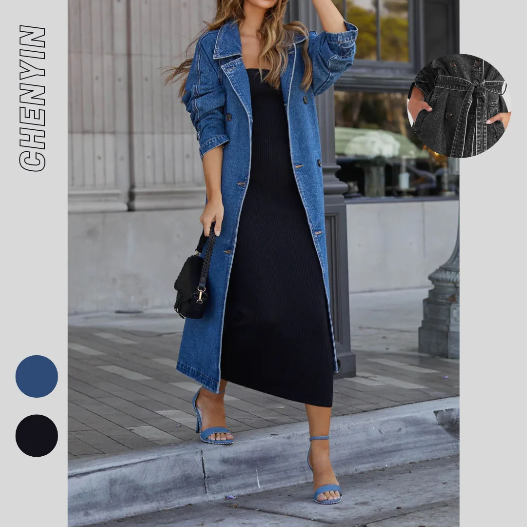 

Fashionable Coat Contemporary Washed Denim Coat Sophisticated Breasted Oversized Coat Multiple Pocket Oversized Jacket