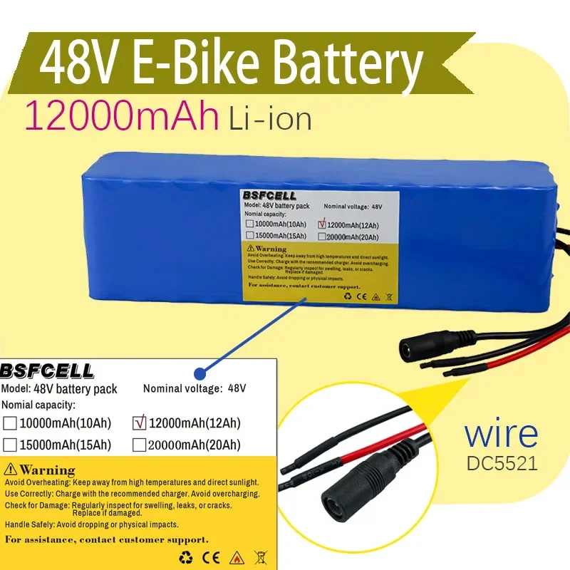 

Original 12000mAh Li-ion Battery 48V wires+DC5521 Connector E-Bike Battery