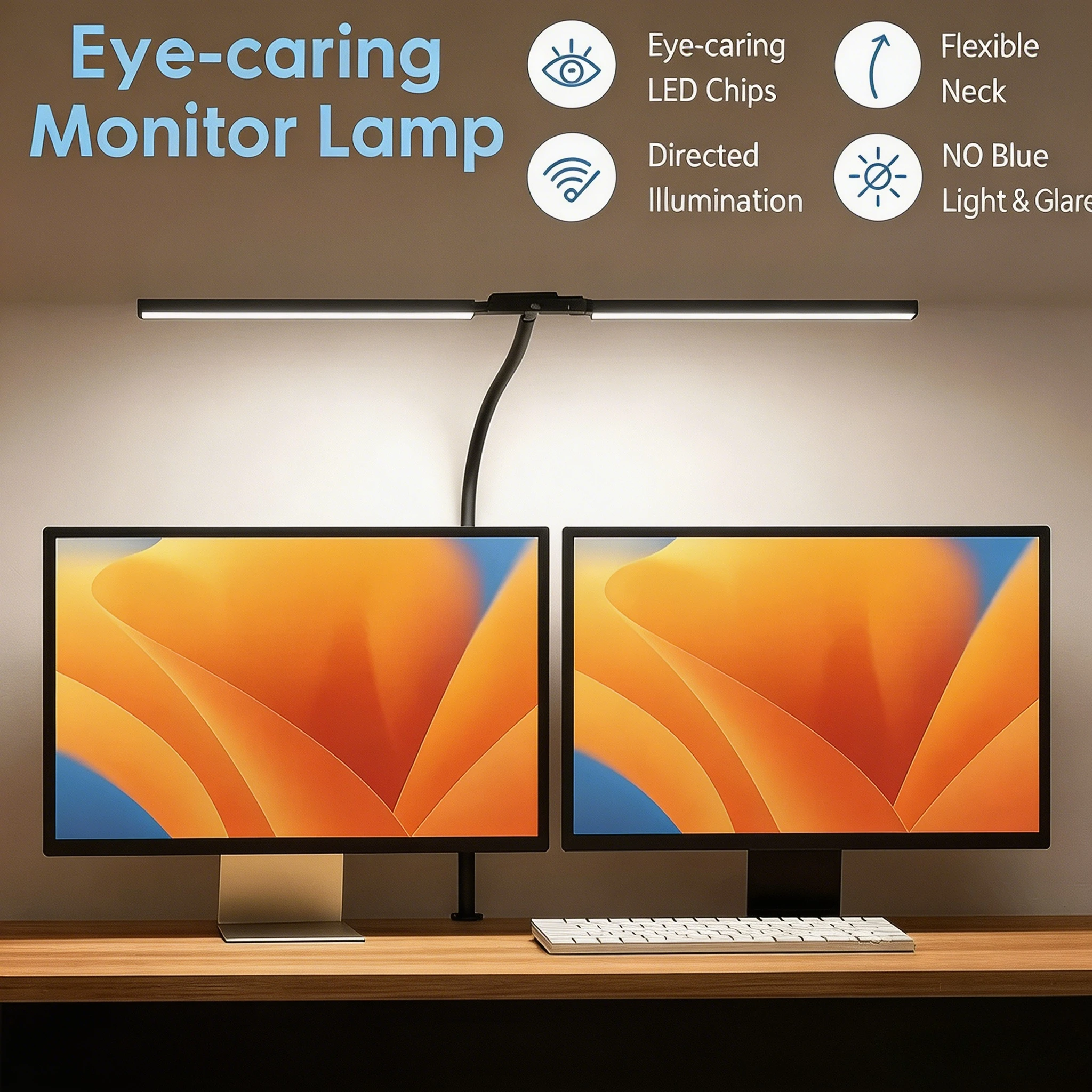 Double Headed Clip LED Desk Lamp PC Monitor Light Adjustable Brightness Angle USB Power Supply for Reading Studying Office Work