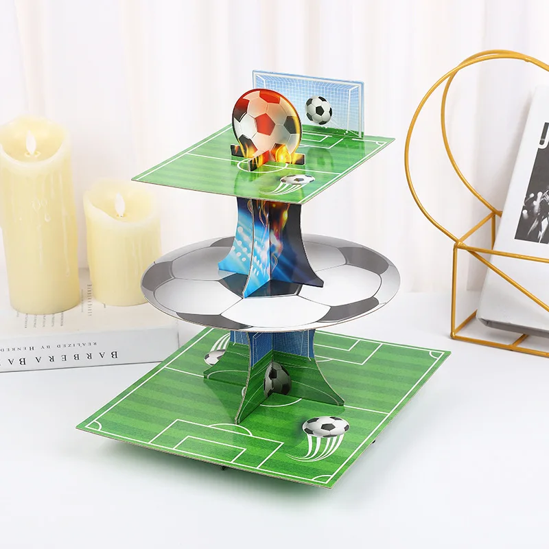 1Pcs Football Theme Party Cupcake Stand Holder Soccer 3-Tier Dessert Display Rack for Boy Birthday Baby Shower Party Decoration