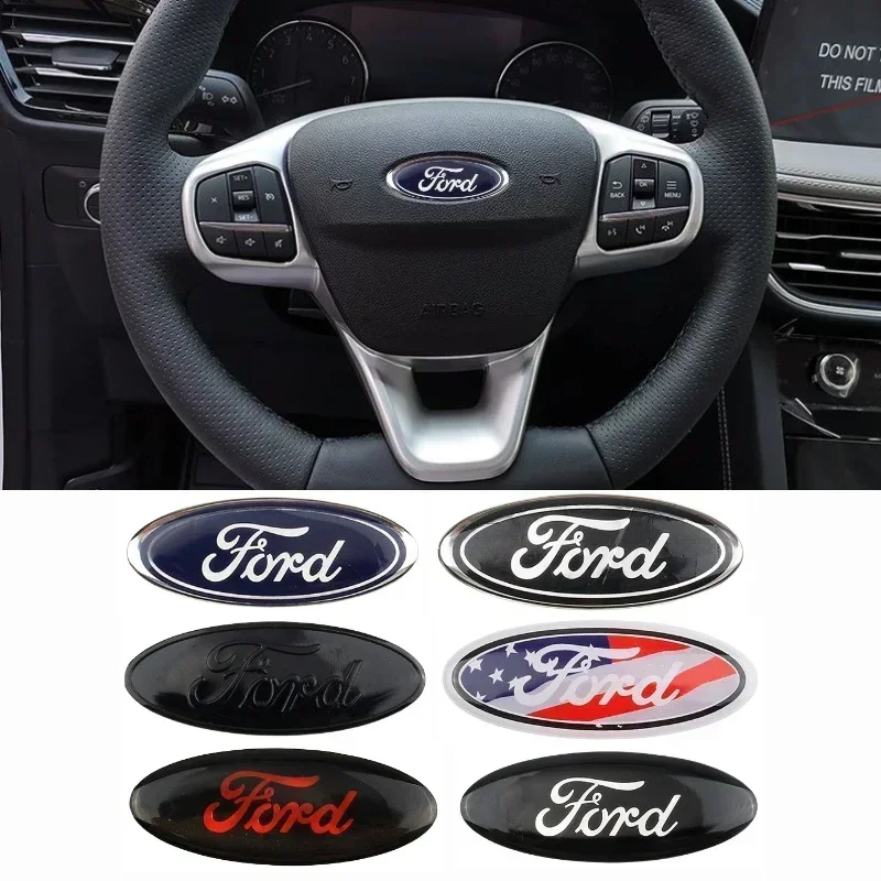 Emblema Adesivo Central para Volante de Carro Ford Focus 3 MK2 Fiesta MK7 Mondeo Mk4 Fusion Kuga Transit Edge F150 58x22mm