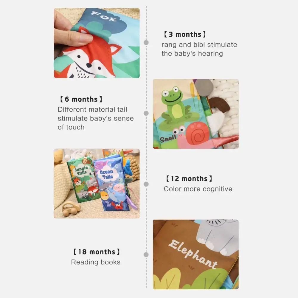สัตว์หางเด็กหนังสือเด็กการศึกษาเด็กหนังสือผ้านุ่มปริศนาแบบโต้ตอบหนังสือของขวัญวันเกิด