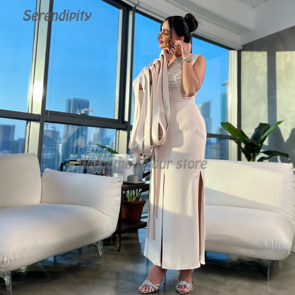 Serendipity SATIN เปิดไหล่, ชุดราตรีคอวียาวถึงข้อเท้าชุดราตรีประดับคริสตัลหรูหราริบบิ้นงานพรอมสำหรับ2024