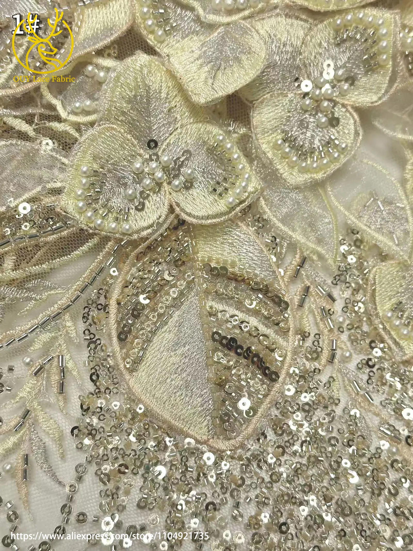 Französischer Luxus 3D-Blumen-Stickerei-Spitzenstoff 2026 Afrika Nigeria Pailletten-Perlen-Spitzenstoff für Braut-Hochzeitskleid Nähen – Detail 14