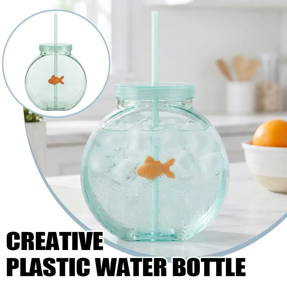Lovely Goldfish Fish Bowl Shaped Drinking Cup Large Capacity Leakproof Lid Straw Plastic Tumbler For Iced Coffee Fruit Drinks