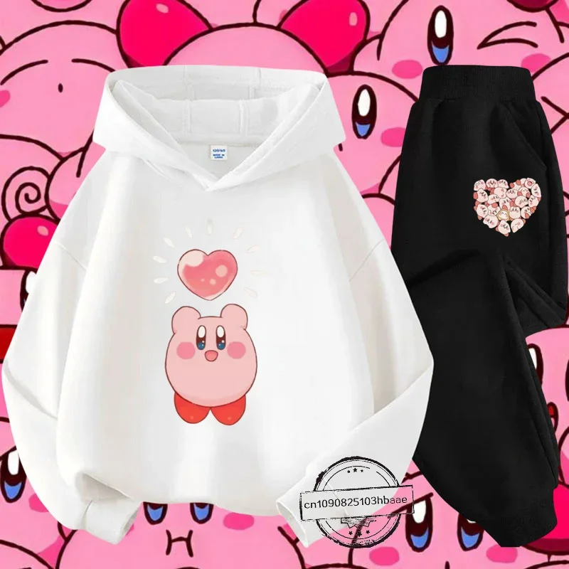 Kirby Autumn and winter long sleeve new children\'s cartoon cartoon printed hoodie set girls Harajuku casual style sweatshirt top