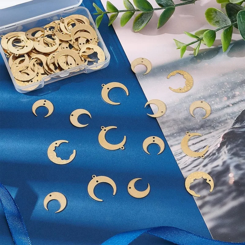 72Pcs 6 Style Moon Connector Charms Brass Jewelry Links Crescent Moon Dangle Connectors Blank Tag Pendants for DIY Necklace - view 5