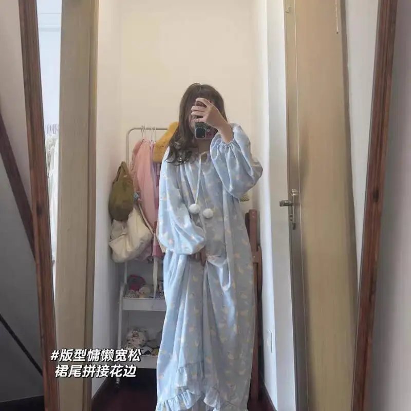 

Женская одежда, ночная рубашка, свободное платье, весенне-осенние сезоны, новая модель, милая длинная юбка, которую можно носить в качестве удобной верхней одежды