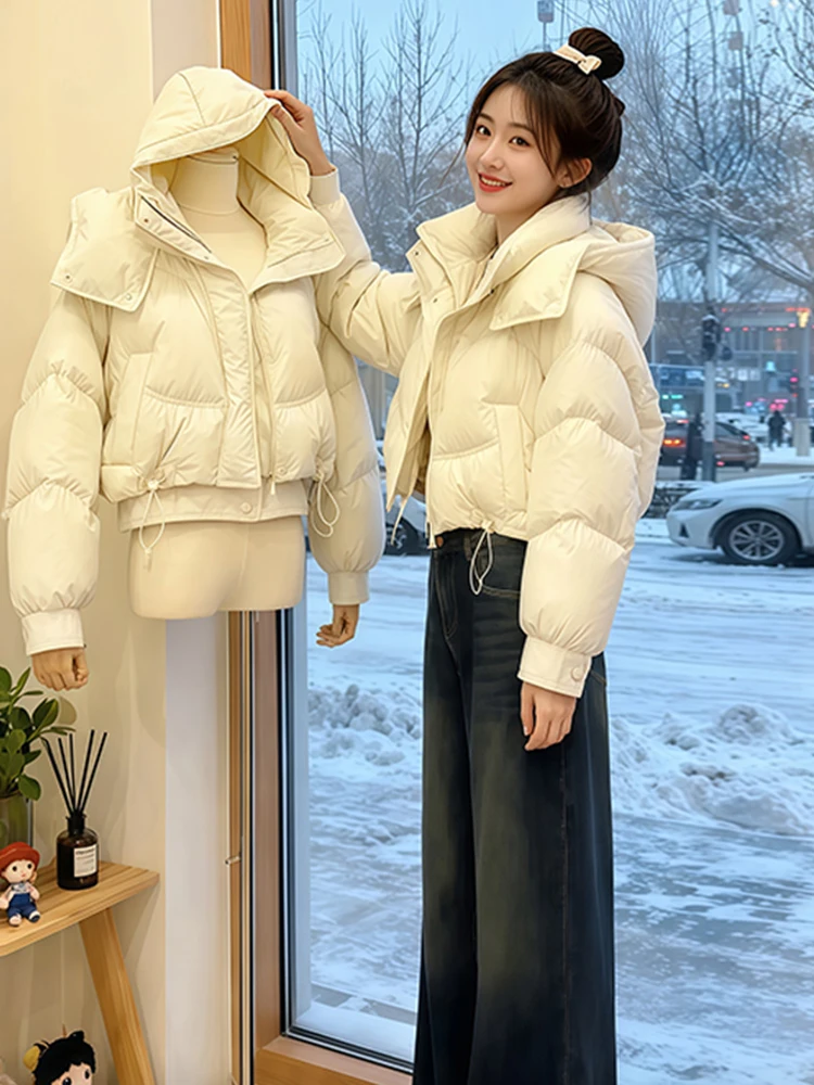 

White Hooded ort Thiened Cotton Jaet Women's Winter Korean Sle Lazy Faion Outerwear Warm Coat Top for Ladies