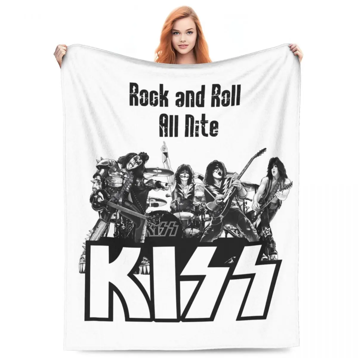 

Super Warm Blankets Travel Office KISS Rock And Roll All Nite Throw Blanket Music Band Flannel Bedspread Bedroom Sofa Bed Cover