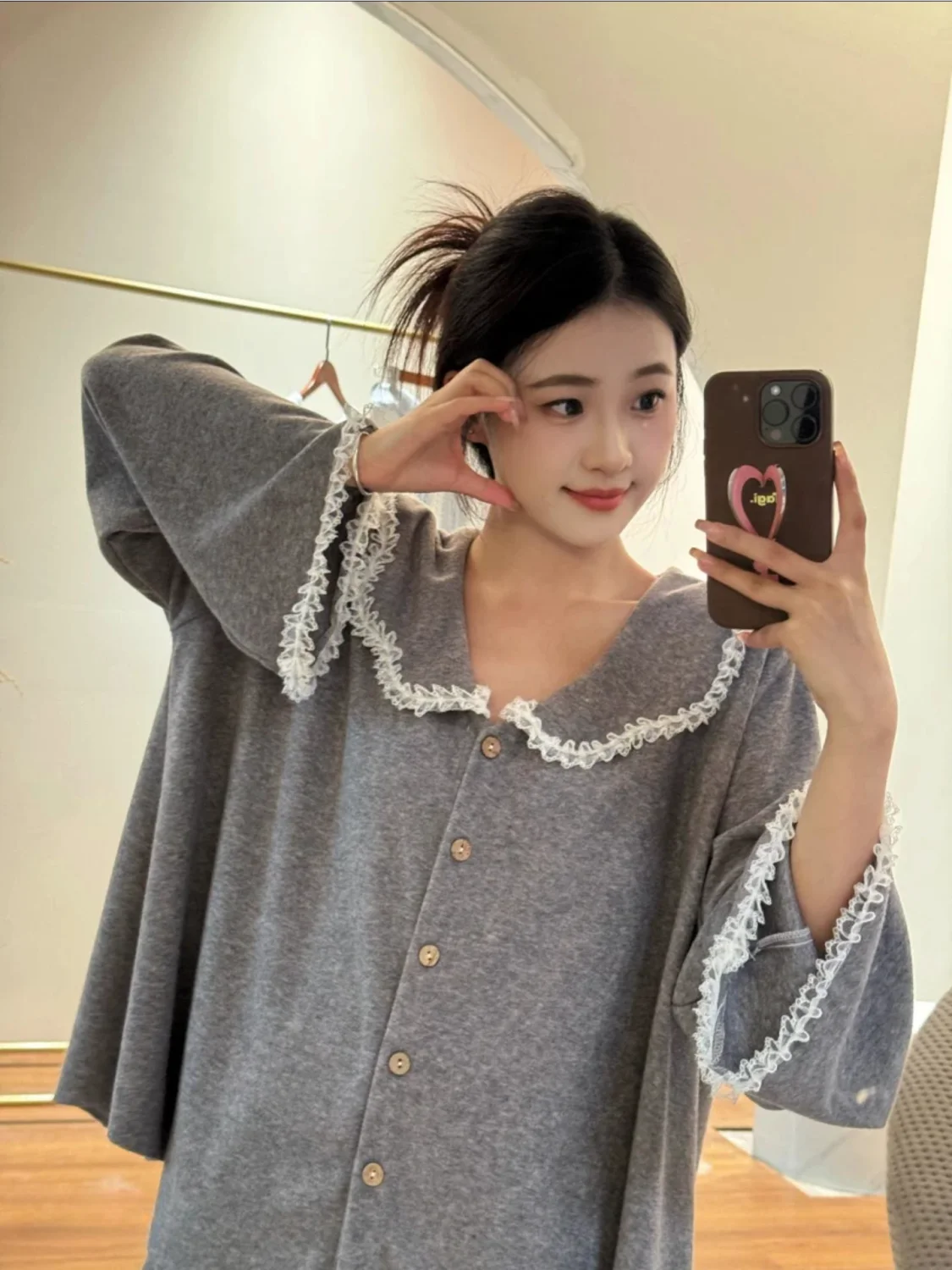 

Корейский стиль, модные кружевные пижамные комплекты, женские весенне-осенние новые повседневные свободные кардиганы, домашняя одежда, комплект из 2 предметов, ночная рубашка для жены