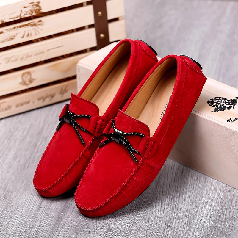 

Red Suede Leather Loafers Men Casual Shoes Soft Mens Driving Shoes Man Moccasins Footwear Mokasin Kasual For Men Slip On Flats