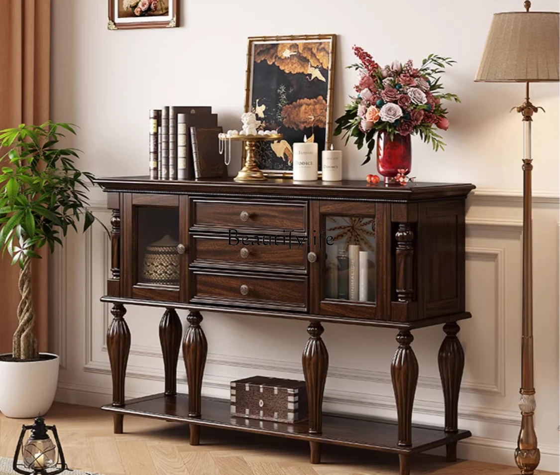 

American-style Solid Wood Entryway Cabinet Storage Black Walnut Wood Organizer Cabinet