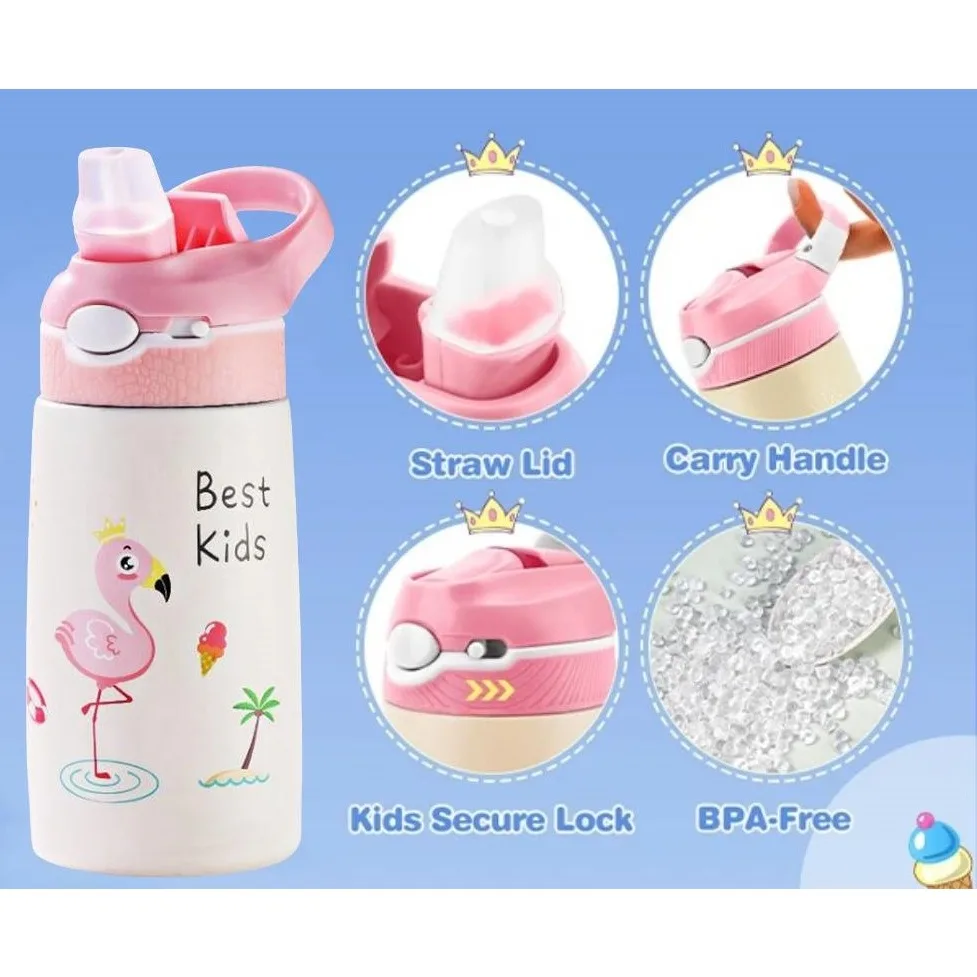 Bottiglia d\'acqua per bambini da 400ML tazza per bambini animale del fumetto con cannuccia Flacks sottovuoto in acciaio inossidabile bottiglia