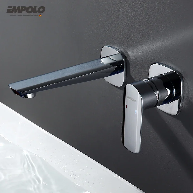 Washroom Water Mixer Faucet In Bathroom Brass 2 Hole Wall Mounted Basin Faucets